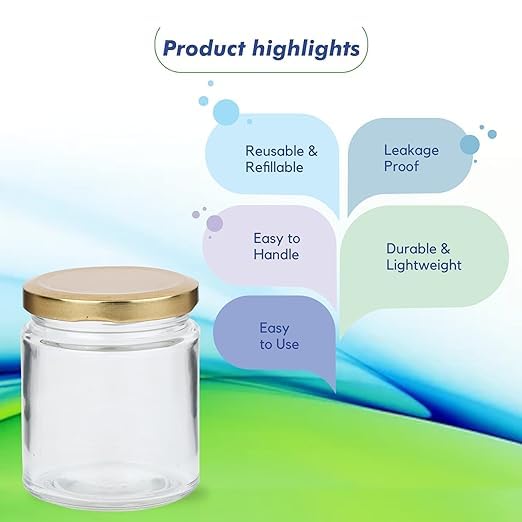 Big Cart Glass Small Containers Set Of 6 Airtight Masala And SpicesDry Fruits Storage Jars For Refrigerator Round Shape Bottle For Kitchen Storage 200 Ml Golden 6 Transparent - Image 5