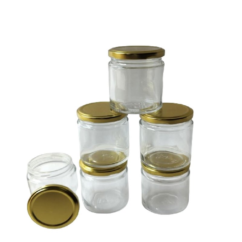 Big Cart Glass Small Containers Set Of 6 Airtight Masala And SpicesDry Fruits Storage Jars For Refrigerator Round Shape Bottle For Kitchen Storage 200 Ml Golden 6 Transparent - Image 1