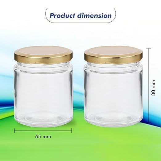 Big Cart Glass Small Containers Set Of 6 Airtight Masala And SpicesDry Fruits Storage Jars For Refrigerator Round Shape Bottle For Kitchen Storage 200 Ml Golden 6 Transparent - Image 3