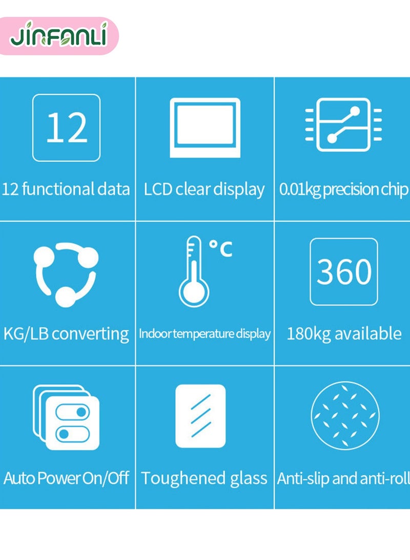 جين فان ل أنا ميزان ذكي، ميزان حمام رقمي مزود بتقنية البلوتوث، ميزان دهون الجسم، 12 قياسًا، الوزن/دهون الجسم/مؤشر كتلة الجسم، تحليل تكوين الجسم للياقة البدنية، وردي، أرطال/كيلوجرام، للاستخدام المنزلي والصالة الرياضية والاستخدام اليومي - Image 4