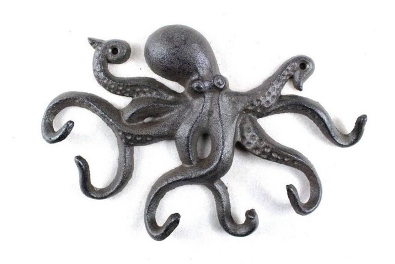 Handcrafted Nautical Decor Cast Iron Octopus Hook 11 Inch - Decorative Sealife Metal Wall Hook - Image 2