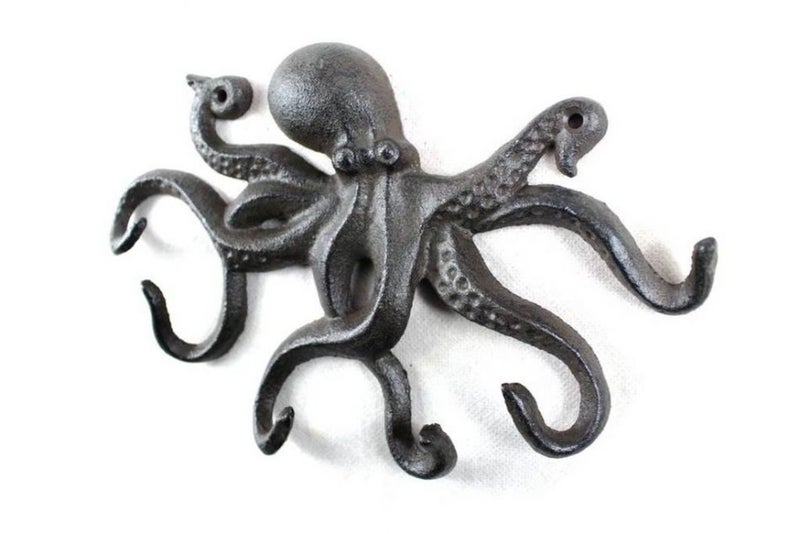 Handcrafted Nautical Decor Cast Iron Octopus Hook 11 Inch - Decorative Sealife Metal Wall Hook - Image 3