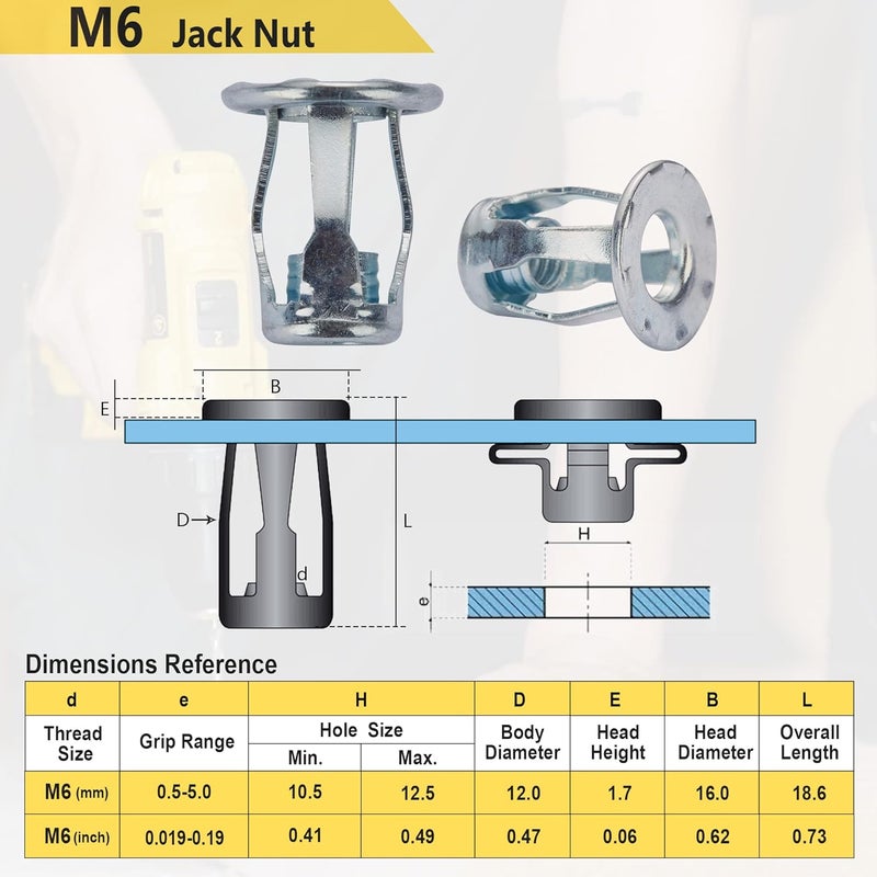KOOPATZ M6 Jack Nut with Installation Tool Threaded Insert Petal Nuts Nutserts Jacknut Srew Anchor Spider Rivnut Blind for Plastic Polywood Pressboard Hardboard Thin Board Hollow Wall - Image 2