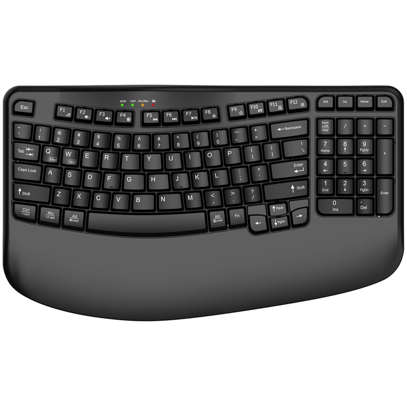 EDJO Ergonomic Wireless Keyboard with Wrist Rest, Wave Keys, Comfortable Natural Typing, 2.4GHz Ergo Wireless USB Computer Keyboard for Large Hands, Windows, Mac, Laptop, PC - Image 1