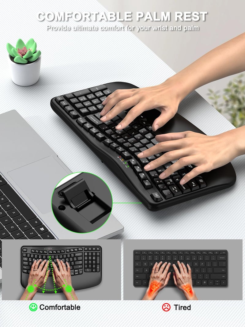 EDJO Ergonomic Wireless Keyboard with Wrist Rest, Wave Keys, Comfortable Natural Typing, 2.4GHz Ergo Wireless USB Computer Keyboard for Large Hands, Windows, Mac, Laptop, PC - Image 4