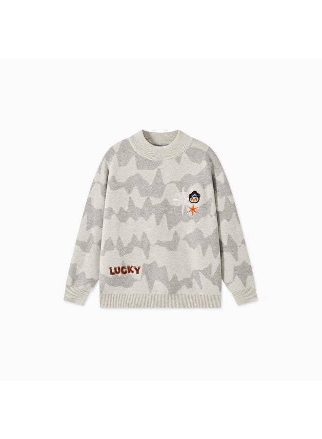 Mqd Boys' Mid-large Kids Winter College Style Cartoon Striped Half Turtleneck Sweater Light Heather Gray 110 - Image 4