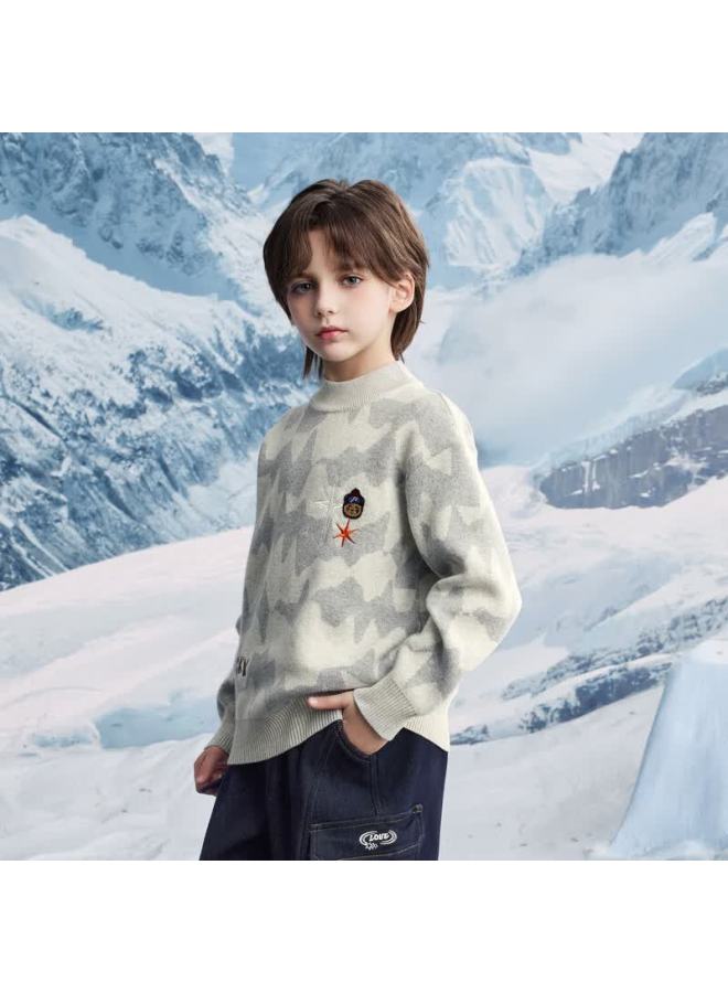 Mqd Boys' Mid-large Kids Winter College Style Cartoon Striped Half Turtleneck Sweater Light Heather Gray 110 - Image 3