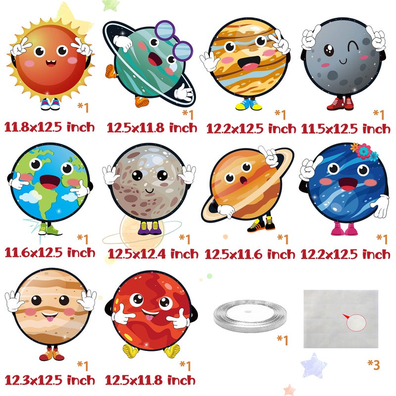 OSNIE 10Pcs Planets Theme Party Decor Supplies Outer Space Cardboard Cutout Door Porch Banner Wall Decor Blue Solar System Party Favors Photo Booth Prop for Kids Boys Space Birthday Party Decorations - Image 2