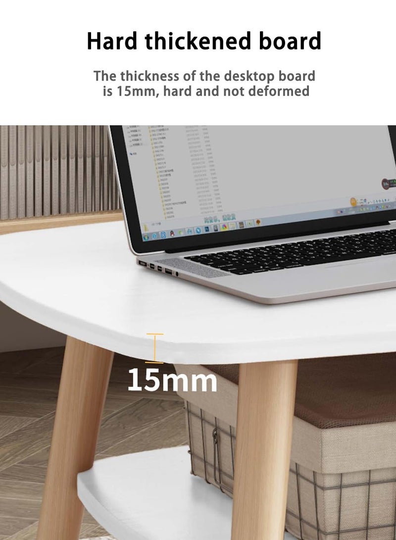 شويوين طاولة جانبية للقهوة على الطراز الشمالي، طاولة خشبية، طاولة قهوة خشبية بيضاوية، طاولة قهوة من طبقتين مع أرفف مفتوحة 120*58*42 سم - Image 2