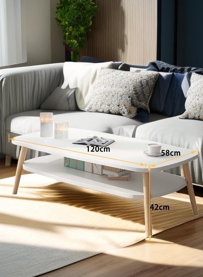 شويوين طاولة جانبية للقهوة على الطراز الشمالي، طاولة خشبية، طاولة قهوة خشبية بيضاوية، طاولة قهوة من طبقتين مع أرفف مفتوحة 120*58*42 سم - Image 4