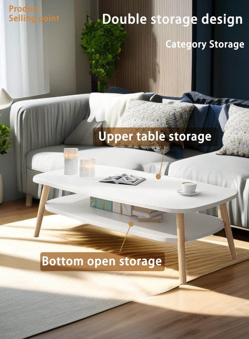 شويوين طاولة جانبية للقهوة على الطراز الشمالي، طاولة خشبية، طاولة قهوة خشبية بيضاوية، طاولة قهوة من طبقتين مع أرفف مفتوحة 120*58*42 سم - Image 5