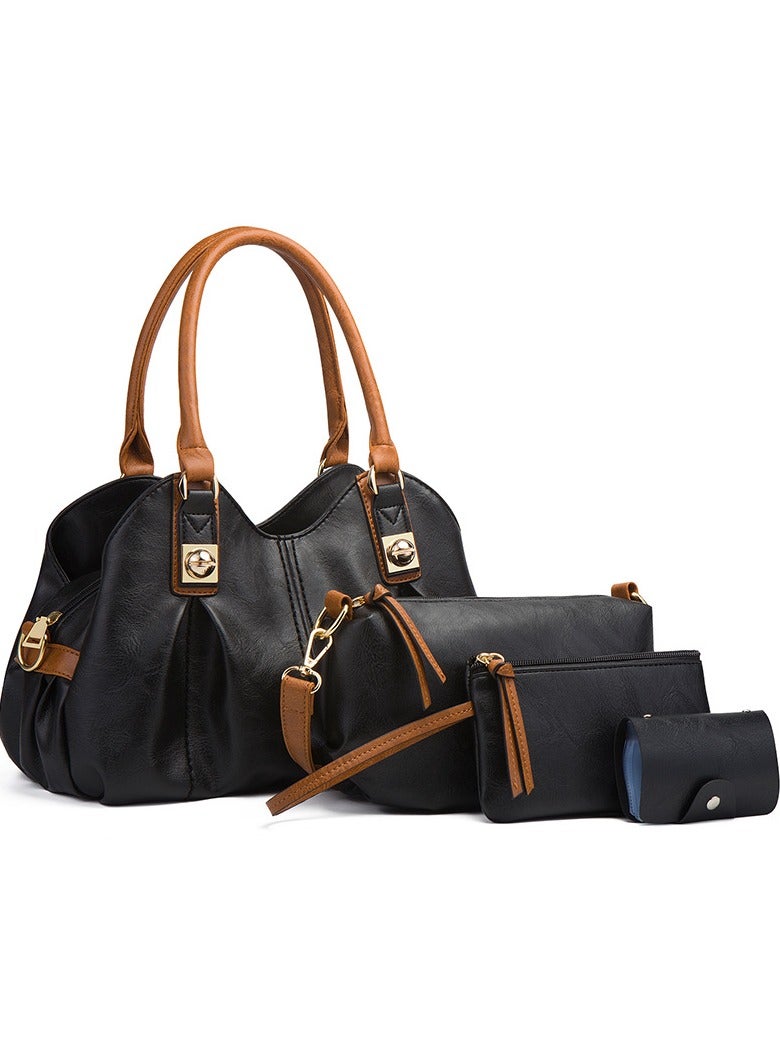 4pcs Purses Retro Tote Handbags for Women - Stylish Shoulder Bags Soft Top Handle Satchel Set  - Image 1