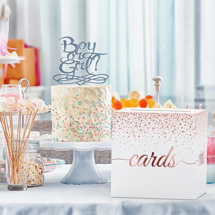 WNINK Rose Gold Cards Box for Birthday, Wedding, Bridal or Baby Shower, Graduation, Anniversaries, Engagement Party Decorations Supplies Money and Cards Receiving Box - Image 5