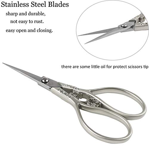 BIHRTC 4.33 Inches Vintage European Style Stainless Steel Auspicious Clouds Scissors for Needlework, Embroidery, Sewing, Craft, Art Work & Everyday Use (Light Grey) - Image 3