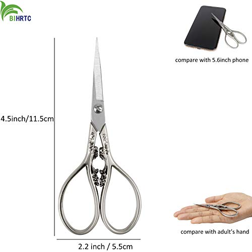 BIHRTC 4.33 Inches Vintage European Style Stainless Steel Auspicious Clouds Scissors for Needlework, Embroidery, Sewing, Craft, Art Work & Everyday Use (Light Grey) - Image 2
