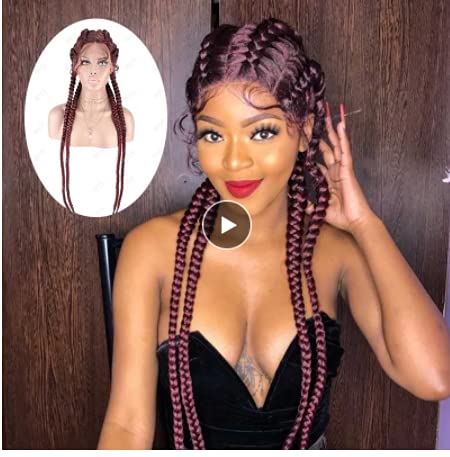 RainaHair 4 Twist Hand Braided Lace Front Wigs 32 Inches 1B# Black Mixed 27# Wig with Baby Hair 100% Hand-Braided Brown for Women (32 Inch) (Red) - Image 1