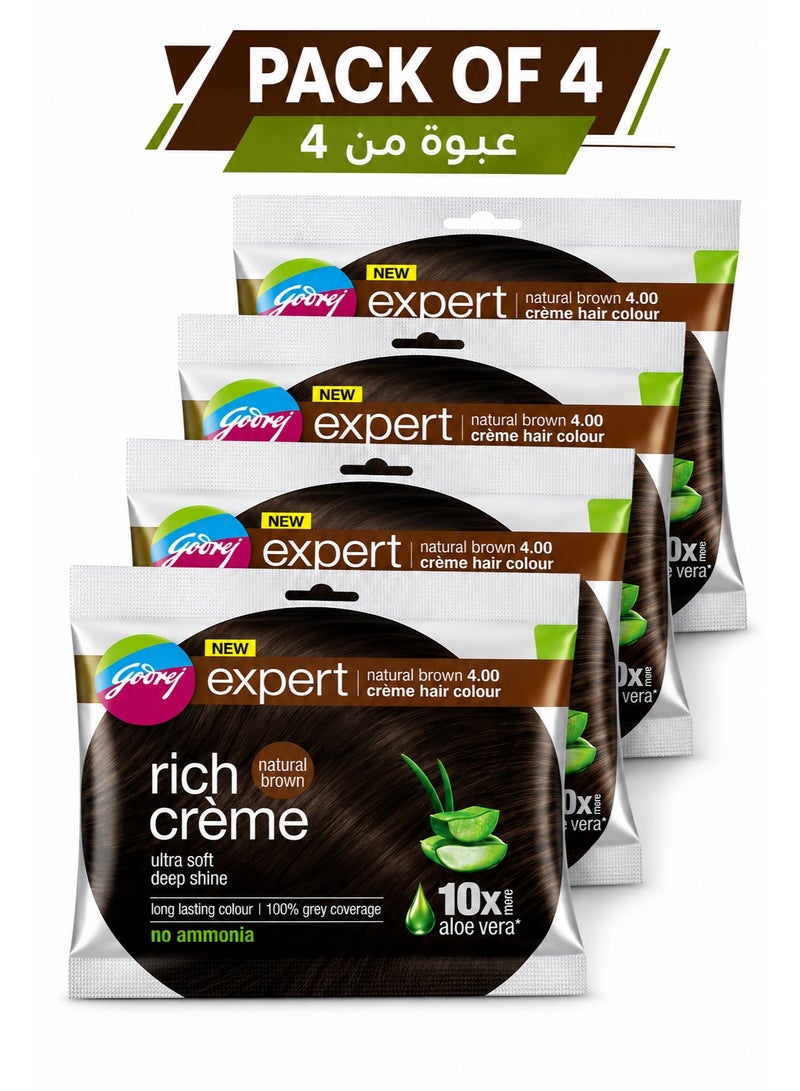 Godrej Expert Rich Crème Hair Colour Natural Brown 4.00 No Ammonia Hair Dye with 10X Aloe Vera & Milk Protein, 100% Grey Coverage, Long Lasting Colour, Ultra Soft Deep Shine – Pack of 4 - Image 1