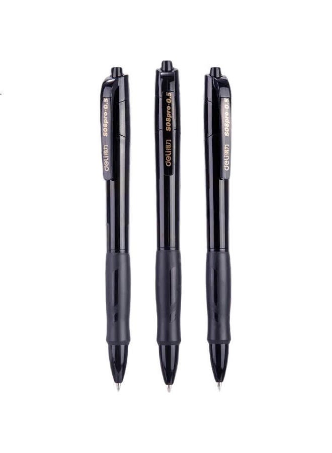 Deli S08 Upgraded Black Gold Edition, Large Capacity Curved Retractable Gel Pen, Office Pen, 0.5Mm Bullet Tip, Black, 10 Pens/Box, S08Pro-10 - Image 1