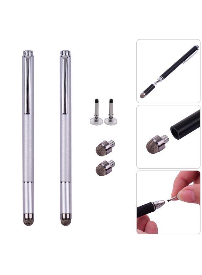 2-Piece 2-In-1 Stylus Pen Silver - Image 4
