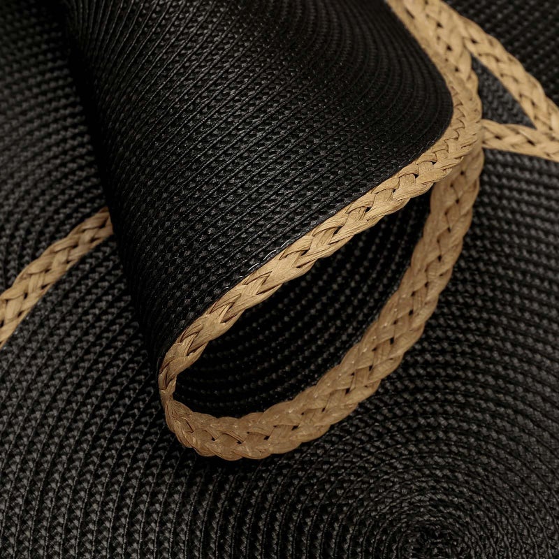 Noctiflorous Round Braided Placemats Set of 4 Table Mats 15 Inches Washable Heat Resistant for Dining Table Non-Slip Indoor Outdoor Place Mats for Thanksgiving Christmas Easter(Black Thin Edge 4) - Image 3