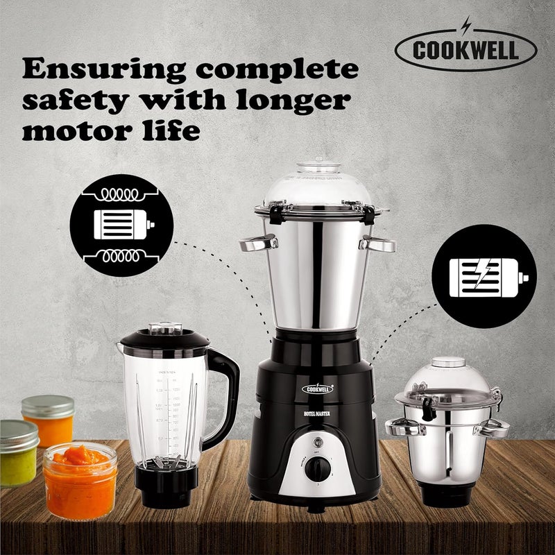 Cookwell Commercial Mixer Grinder 1500 Watt for Cafes Restaurants Hotels Canteens 2HP 3 Jar Black - Image 3