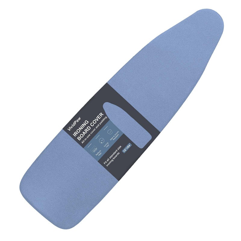 VividPaw Ironing Board Cover and Pad, Standard Size 15x54, Thick Padding, Elastic Edge, Silicone Coated, Resist Scorching, Adjustable Fastener, Heavy Duty Padded Iron Board Covers (Blue) - Image 1