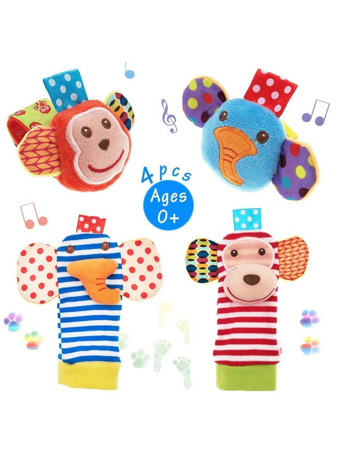 URUTOREO URUTOREO Baby Rattle, Baby Wrist Rattle and Foot Rattles Finder Socks Set,With Developmental Soft Animal Rattles Monkey and Elephant Socks Toys Infant Baby (4 Pcs)  - Image 1
