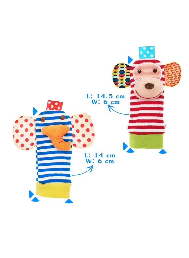 URUTOREO URUTOREO Baby Rattle, Baby Wrist Rattle and Foot Rattles Finder Socks Set,With Developmental Soft Animal Rattles Monkey and Elephant Socks Toys Infant Baby (4 Pcs)  - Image 4