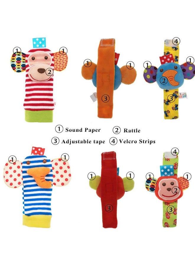 URUTOREO URUTOREO Baby Rattle, Baby Wrist Rattle and Foot Rattles Finder Socks Set,With Developmental Soft Animal Rattles Monkey and Elephant Socks Toys Infant Baby (4 Pcs)  - Image 2