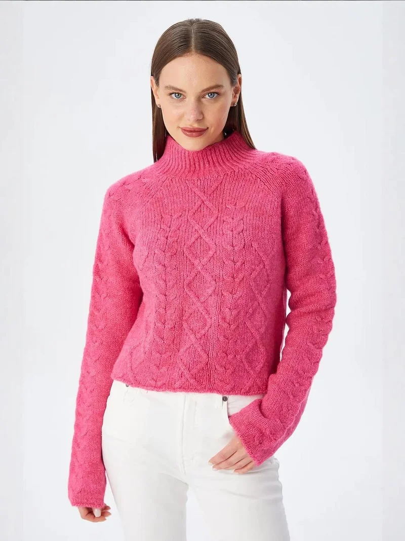 MixRay MIXRAY Argyle Pattern Ribbed Half Turtleneck Sweater