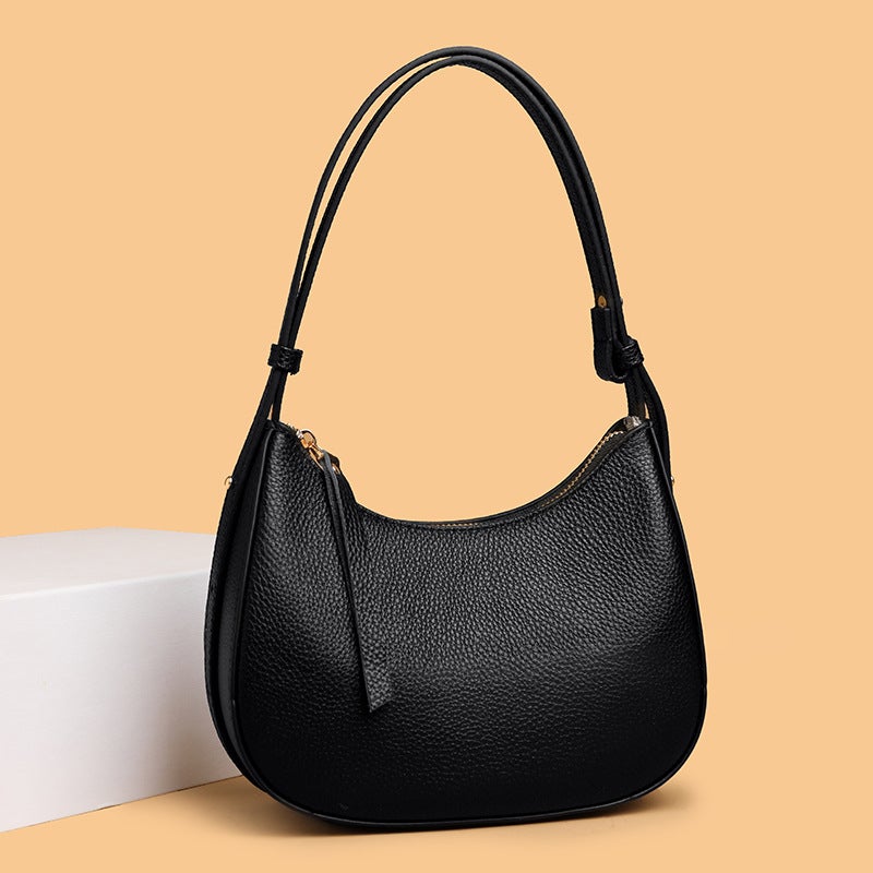Genuine Leather Baguette Shoulder Bag for Women, Everyday Minimalist Handbag - Image 1
