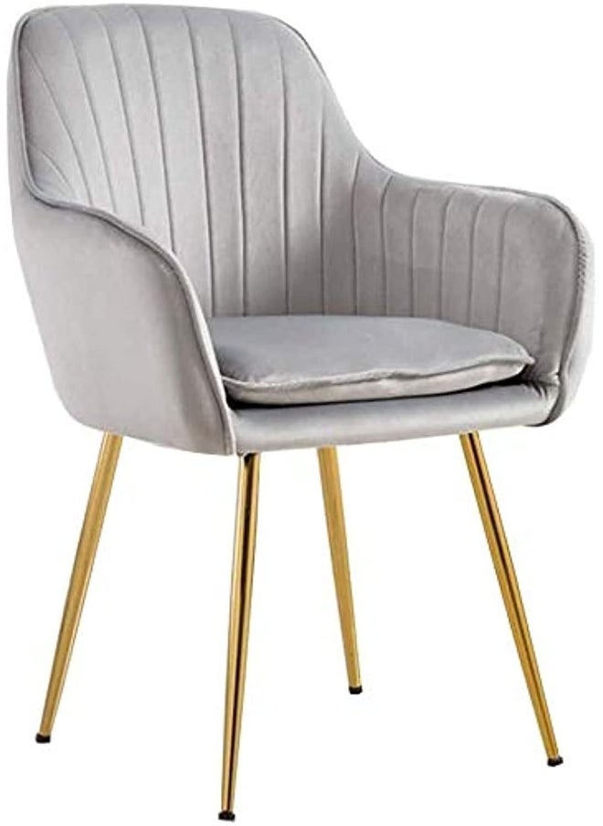 SMILEE Smilee Dining Room Restaurant Chair Hotel chair Office Visitor Chair Modern high back gray Velvet luxury Fabric Dining chair with gold legs  - Image 1
