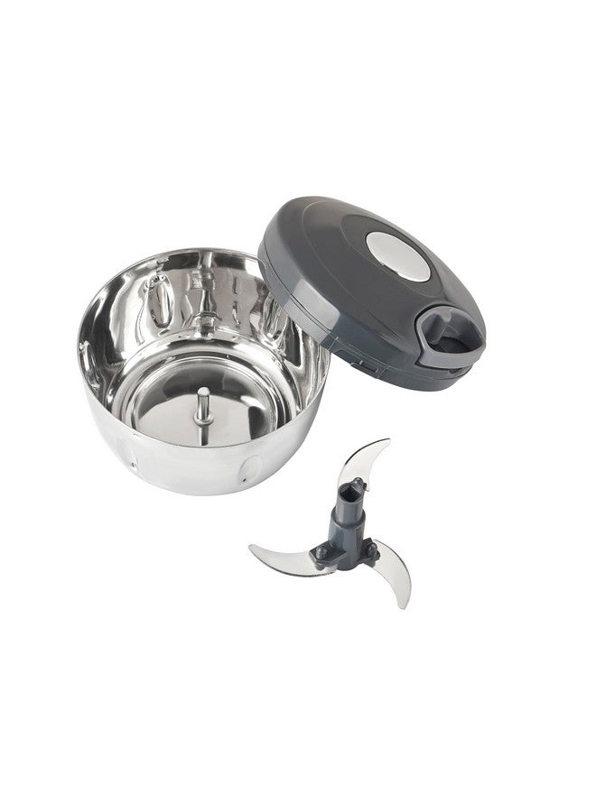 Celltone Steelo Vegetable Chopper for Kitchen | Fruits, Dry Fruit, Onion Cutter for Salad with Pull String & 3 Blades Stainless Steel | Manual Veggie Slicer 500ml - Image 2