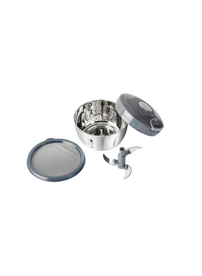 Celltone Steelo Vegetable Chopper for Kitchen | Fruits, Dry Fruit, Onion Cutter for Salad with Pull String & 3 Blades Stainless Steel | Manual Veggie Slicer 500ml - Image 5