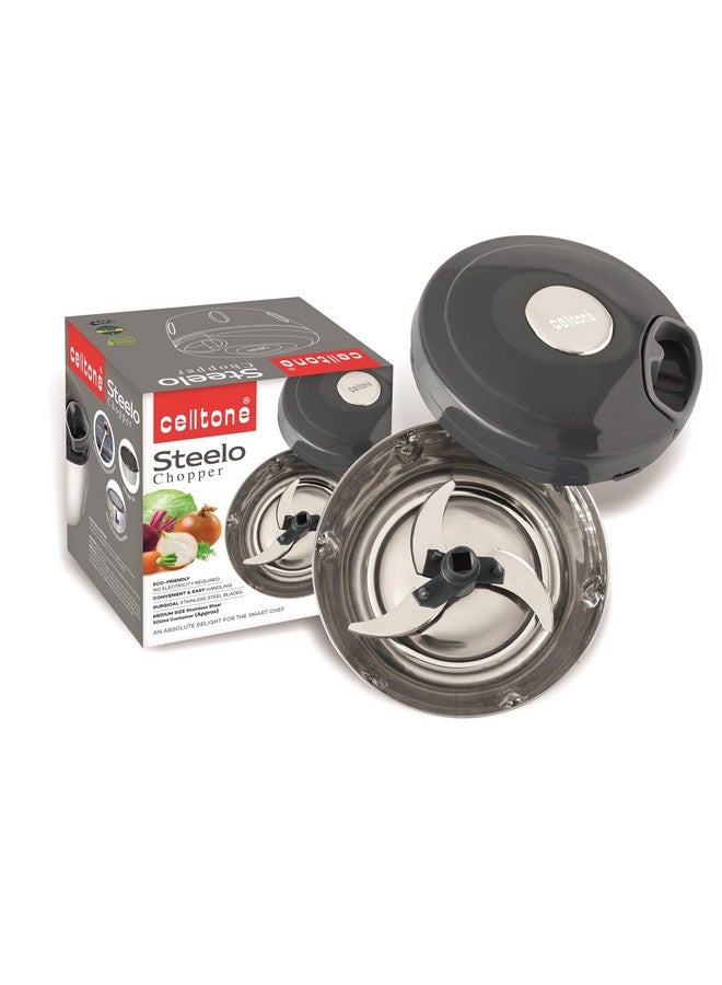 Celltone Steelo Vegetable Chopper for Kitchen | Fruits, Dry Fruit, Onion Cutter for Salad with Pull String & 3 Blades Stainless Steel | Manual Veggie Slicer 500ml - Image 3