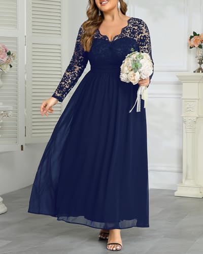 Talisea Plus Size Mother of Bride Dresses Navy Blue Formal Gowns Evening Prom Gala Wedding Lace Chiffon Bridesmaid Long Dress - Image 2