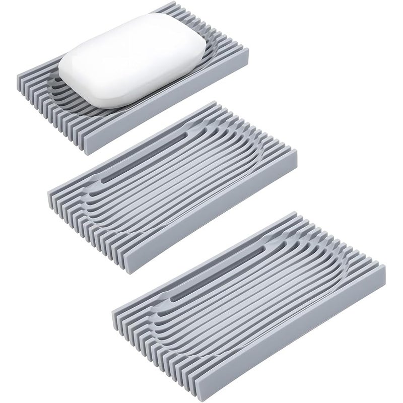 Gray Soap Dishes – 3 Pieces, Self-Draining Ceramic Soap Holder, Non-Slip, for Bathroom Kitchen Sink