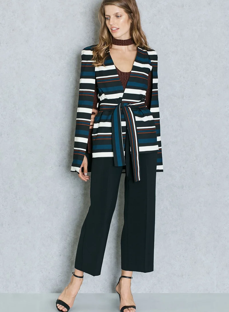 lavish alice Striped Belted Cape Blazer