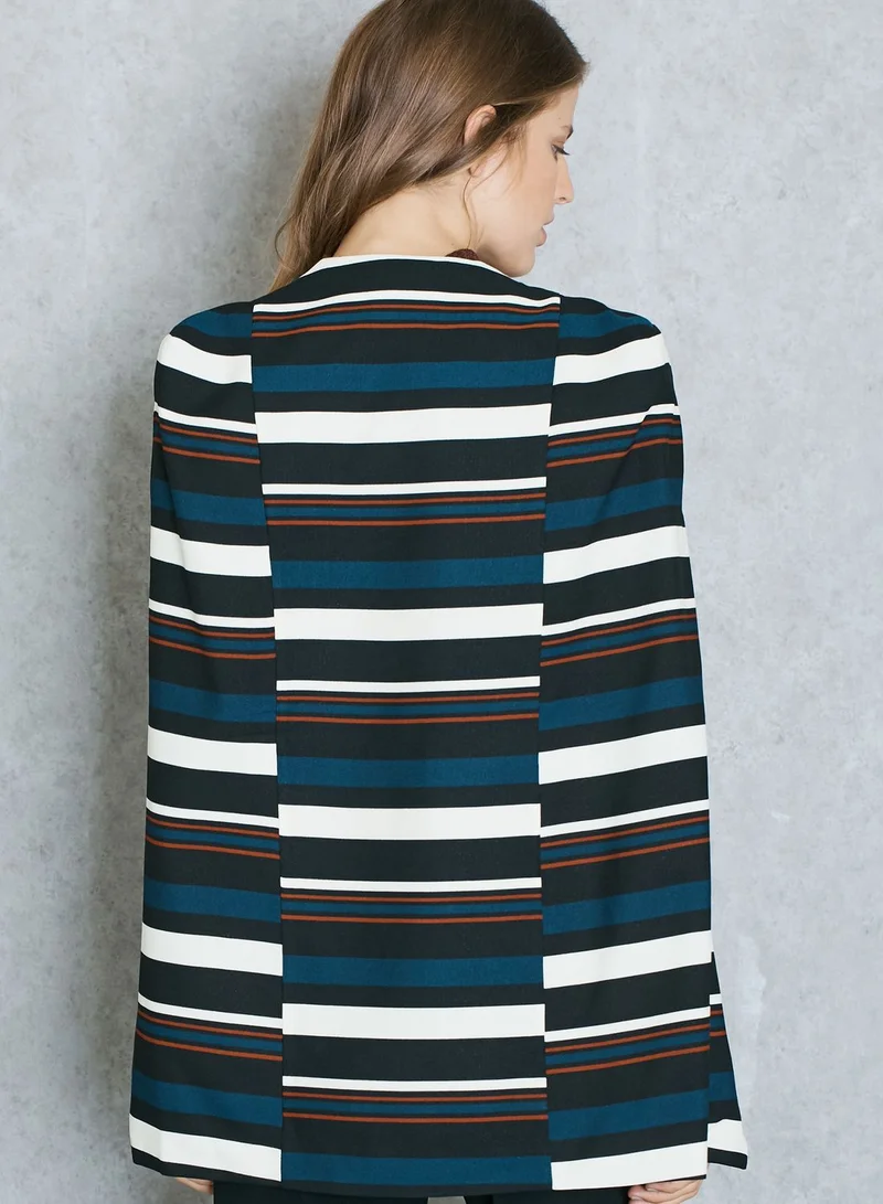 lavish alice Striped Belted Cape Blazer
