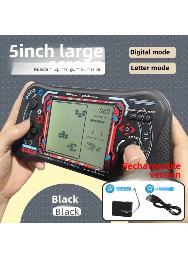 Old-fashioned Nostalgic Tetris Game Machine Game Machine Children's Toy Boy Screen Handheld Machine Other-Colour:Top Charging Version Black [with Usb Charging Cable]