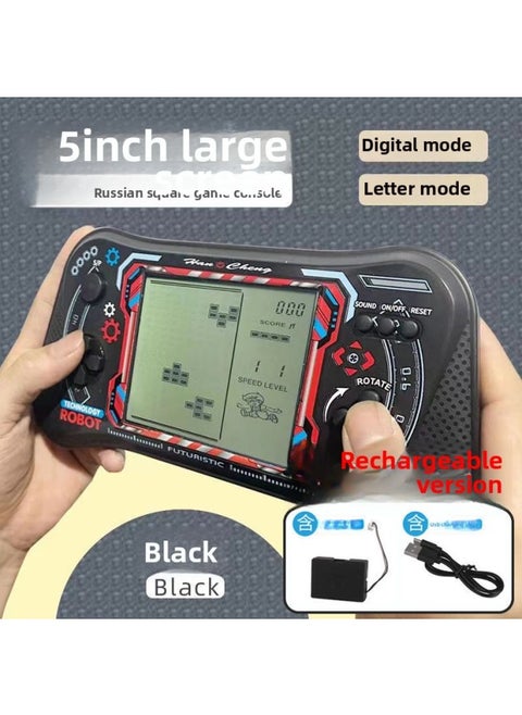 Old-fashioned Nostalgic Tetris Game Machine Game Machine Children's Toy Boy Screen Handheld Machine Other-Colour:Top Charging Version Black [with Usb Charging Cable]