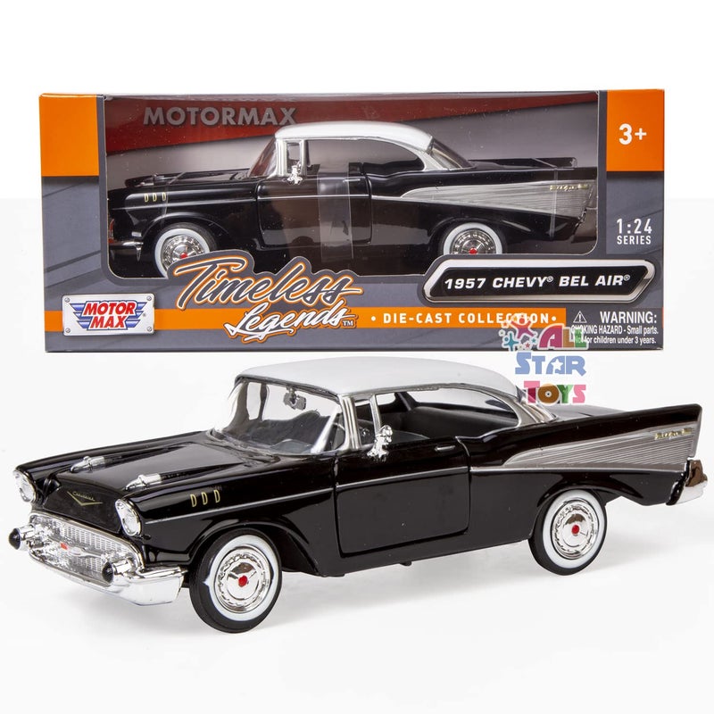MOTORMAX 1957 Chevy Bel Air, Black - Motormax Premium American 73228 - 1/24 Scale Diecast Model Car for unisex-adult - Image 1