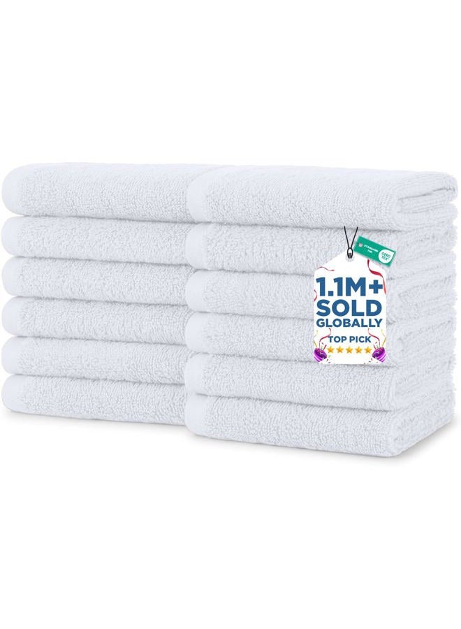 Dan River Washcloths - 12 Pack, 12x12 Inches, 400 GSM, White, 100% Cotton, Soft & Highly Absorbent Wash Cloths for Face and Body, Perfect for Bathroom, Makeup Removal, and Everyday Use - Image 1