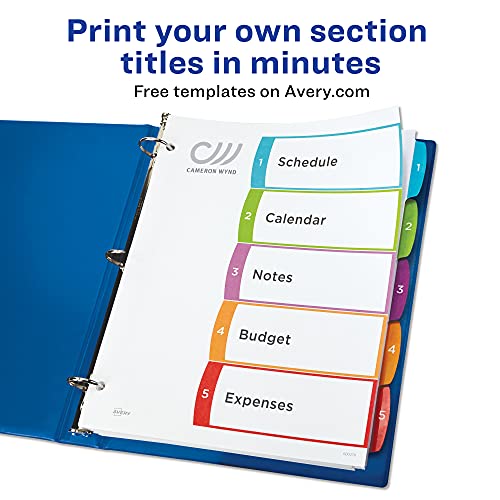 Avery® Ready Index® 1-5 Tab With Customizable Table Of Contents Binder Dividers, 8-1/2" x 11", 5 Tab, White/Multicolor, 1 Set - Image 2