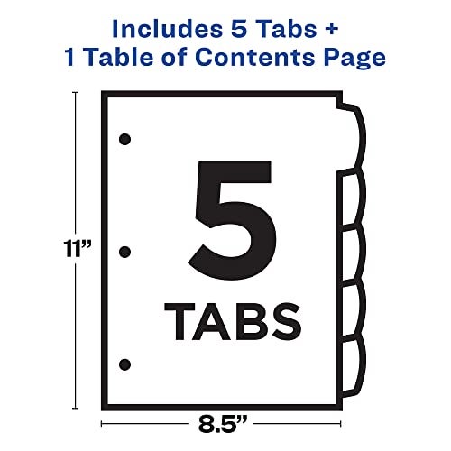 Avery® Ready Index® 1-5 Tab With Customizable Table Of Contents Binder Dividers, 8-1/2" x 11", 5 Tab, White/Multicolor, 1 Set - Image 4