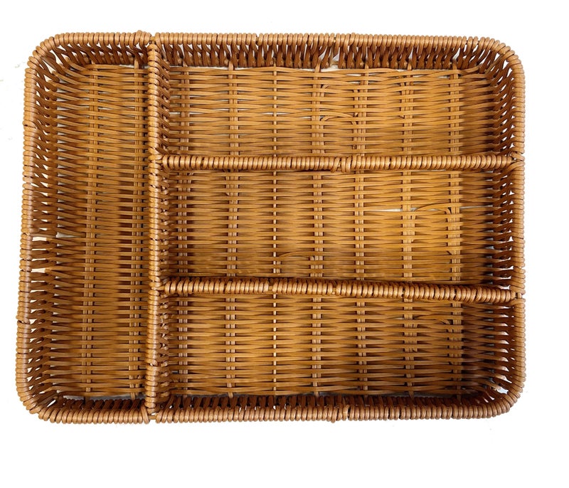 PAUL SONS Hospitality Organizer Rattan Partation Basket For Forks and Knives Flatware Rectangular Basket Storage Tray Cutlery Size: 12.5"L x 9.5"B x 2"H (Pack of 1Pc) - Image 4