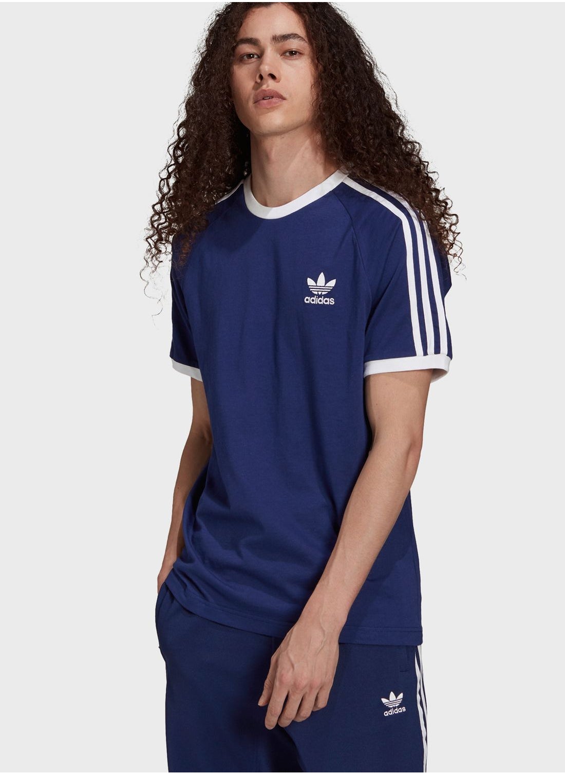 adidas navy 3 stripe t shirt