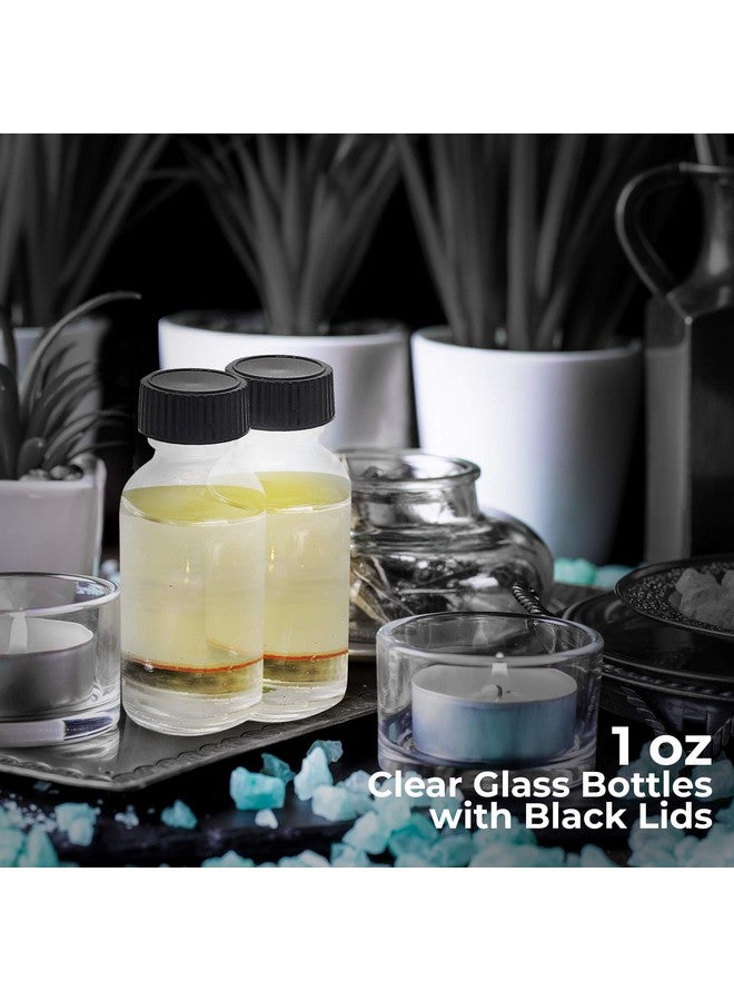 OniSavings 1 Oz Pack Of 6 Clear Boston Glass Round Bottle With Black Cap Onsivings - Image 2