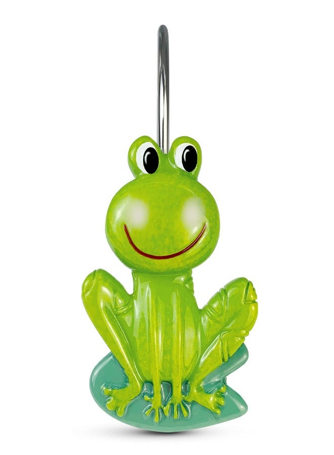 Sunlit Rustic Decorative Shower Curtain Hooks for Kids, Frog Shower Curtain Rings, Cabin Green Shower Curtain Hooks, Resin, Farmhouse Bathroom Decoration for Kids- 12 Pack - Image 1