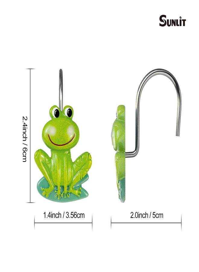 Sunlit Rustic Decorative Shower Curtain Hooks for Kids, Frog Shower Curtain Rings, Cabin Green Shower Curtain Hooks, Resin, Farmhouse Bathroom Decoration for Kids- 12 Pack - Image 2